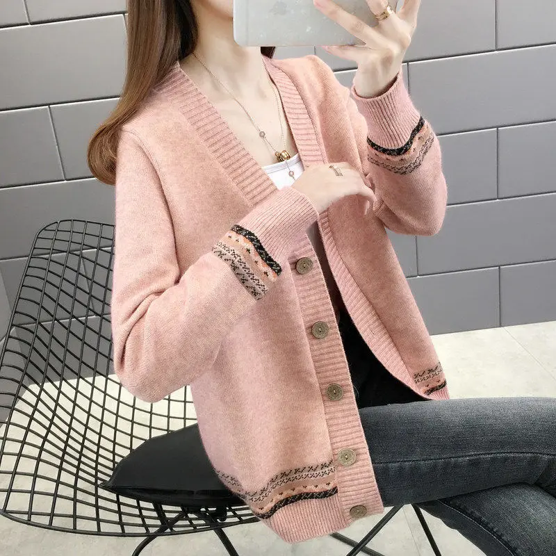 Women\'s Knitted Cardigan Short Loose Outer Layer Sweater Spring Autumn February August Western Color Blocked Sweater Jacket Top