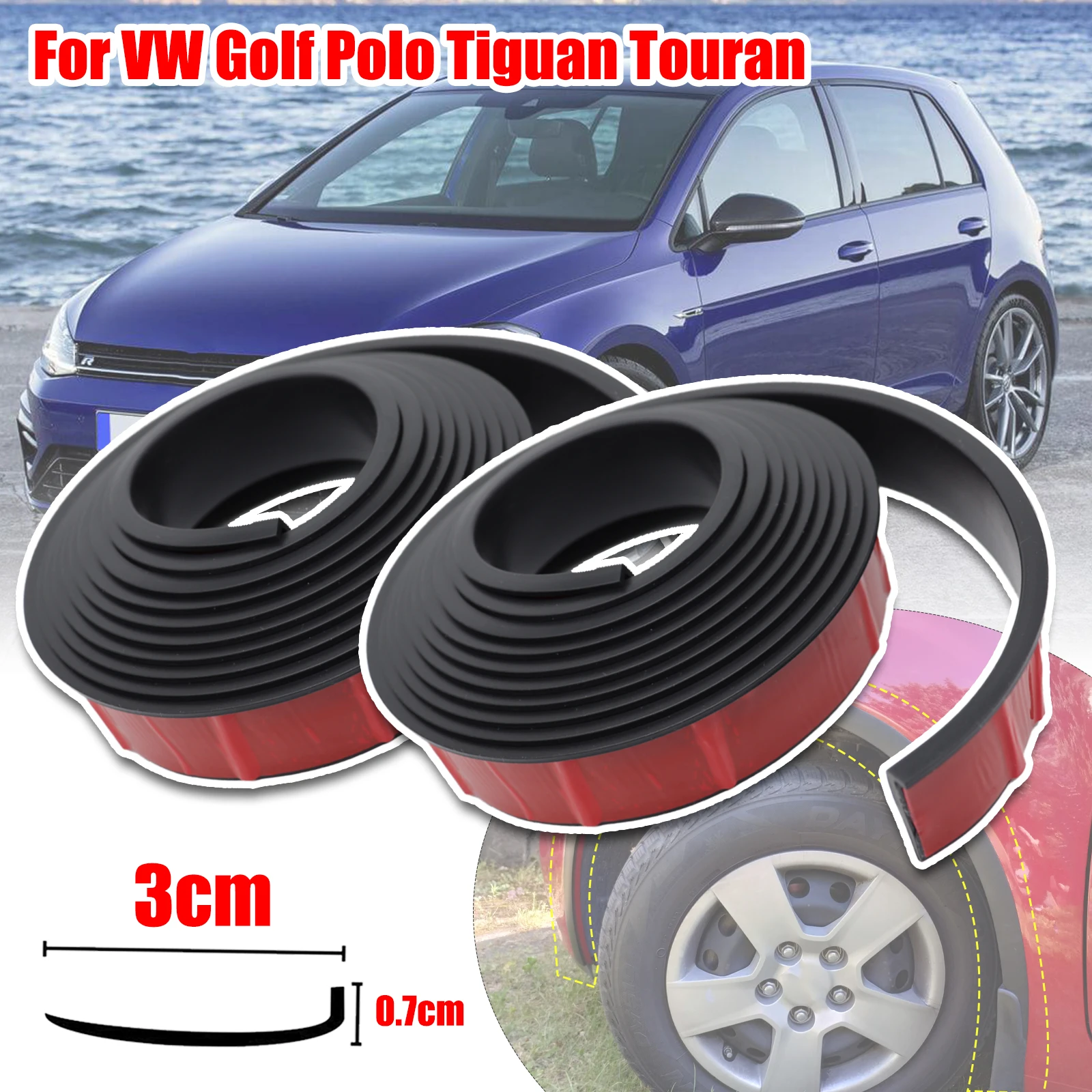 

2X Car arch Fender Flares Eyebrow Protector Rubber Seal Strip Wheel Lip Body Cover Scratch Proof For VW Golf Polo Tiguan Touran