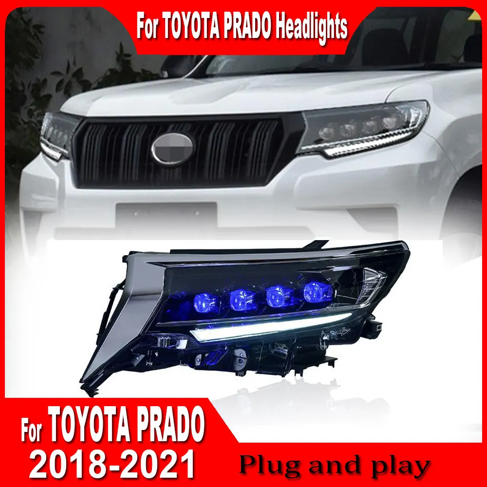 

Headlights for Toyota Prado 2018-2021 LED Crystal Head Lamp DRL Running Turn Signal Light Led Angel Eyes Projector Plug and play