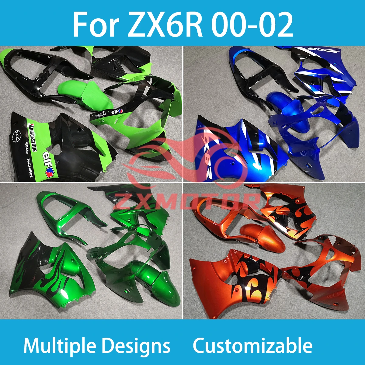 

Aftermarket Fairings for Kawasaki ZX6R 636 2000 2001 2002 Motorcycle ABS Injection Kit Body Work Fairing ZX 6R 00 01 02