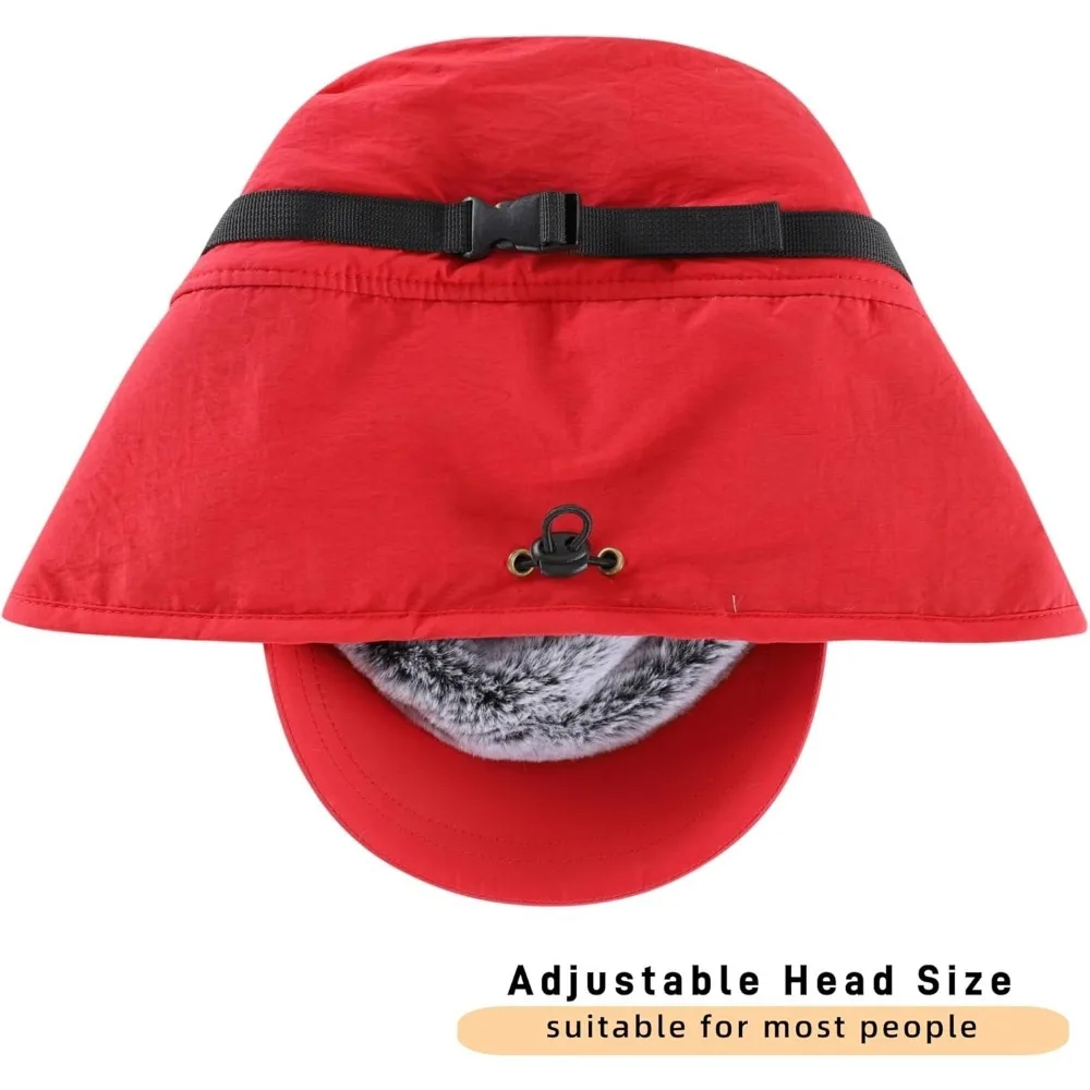 

Men's Winter Hat with Visor Warm Earflaps Hat Fully Lined Faux Fur Baseball Cap Trapper Hunting Hats