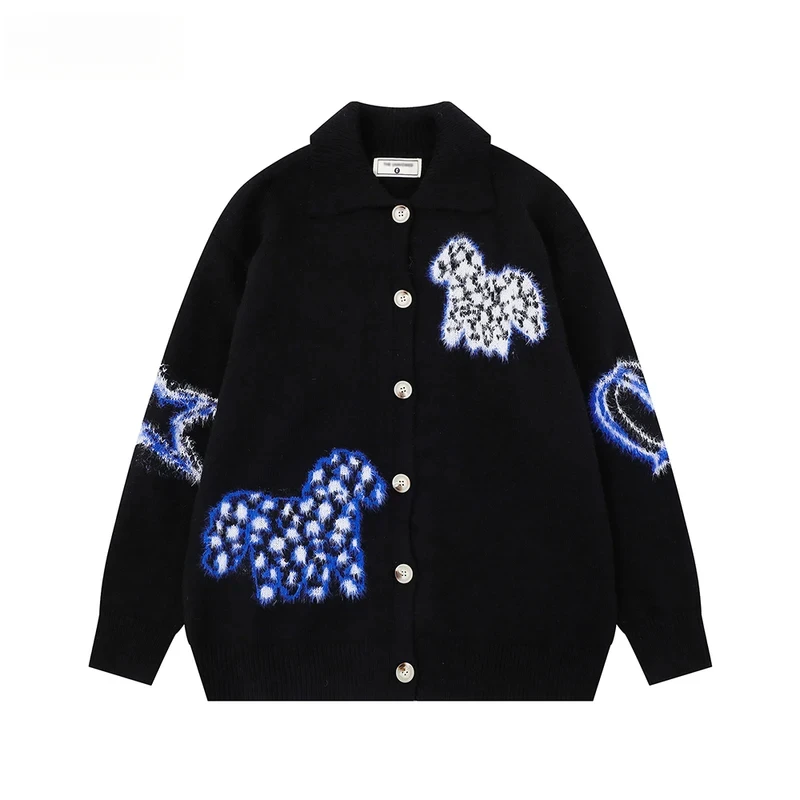 

Жаккардовый вязаный кардиган с вышивкой, мужской повседневный осенне-зимний однобортный свитер с длинными рукавами в стиле ретро с лацканами