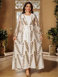 Eid Muslim Abaya Long Dresses Set Turkey Embroidery Sashes Robe Dubai Arabic Jalabiya Party Vestidos Cardigan 2-częściowy zestaw 2024