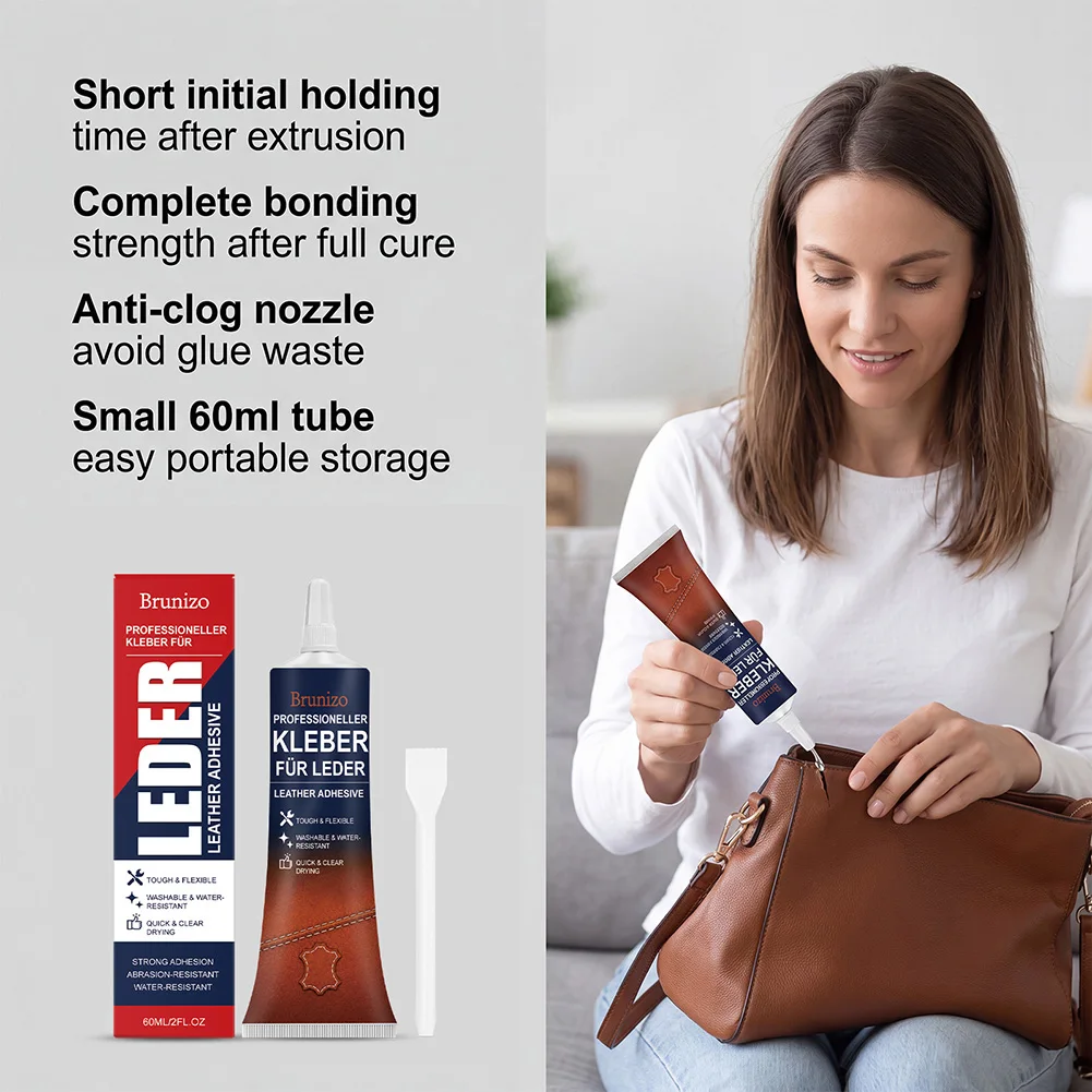 60ml Professional Leather Glue,Clear-Drying Bond For Crafting Repair Heavy-Duty Strength For Shoes Bags Belts Upholsterys