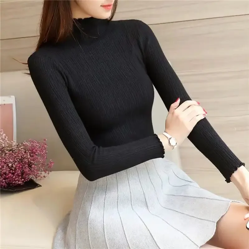 Tee Black Tshirt Turtleneck Slim Clothing Plain Top For Women 2024 Woman T-shirt White With Sleeves Offer Korean Style Goth Xxl