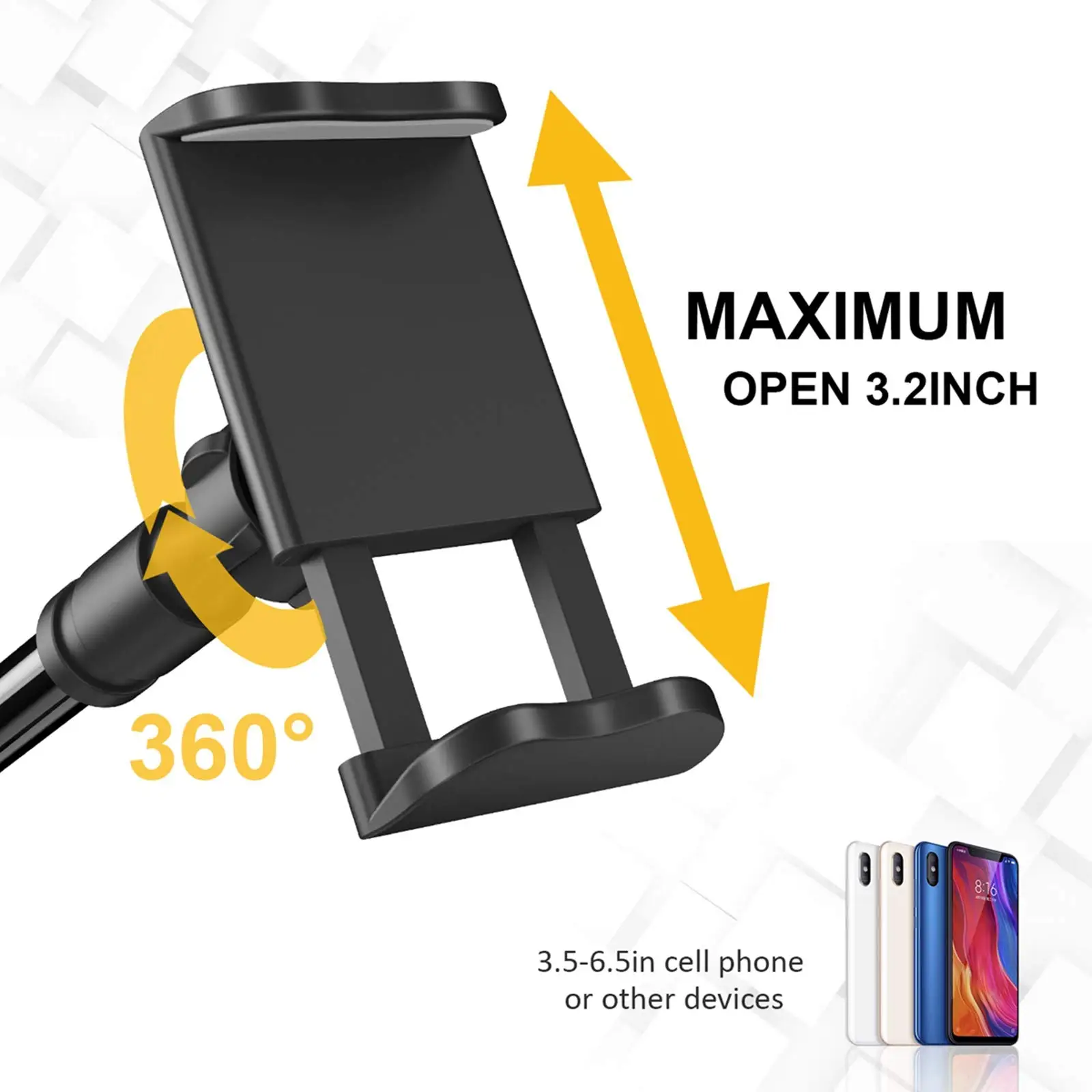 Phone Holder Bed Gooseneck Mount Flexible Arm 360 Mount Clip Adjustable Bracket Clamp Stand for IPhone 14 Pro XS Max XR Samsung