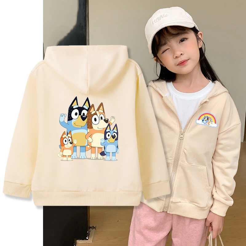 Blueyi zíper hoodies para crianças dos desenhos animados bingo casaco cardigan primavera outono bonito cão impressão manga longa roupas outerwear presente
