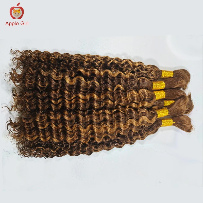 Brazilian Remy Hair Extensions, Destaque, Onda Profunda, Cabelo Humano, Massa para Trança, Sem Trama, Tranças de crochê, 16 a 30 in