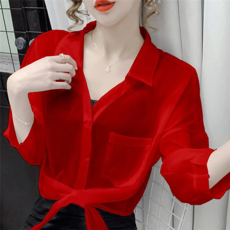 FANIECES S-4XL blusas mujer Spring Autumn Women Thin Shirts camisas chemises Loose Oversized Blouses Female Korean Pockets Tops