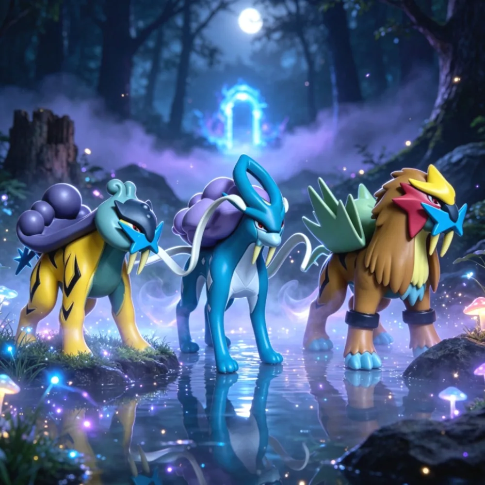 Anime Figure Scale World Suicune Entei Raikou Pokemen Action Figures Pvc Statue Desktop Collection Model Toys Gifts 10-11cm