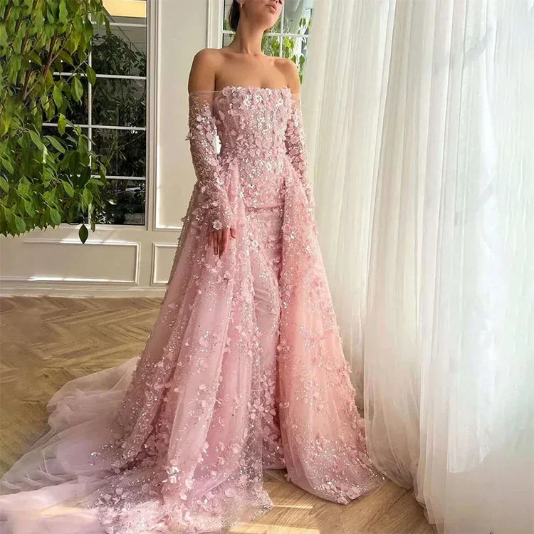 Высокое качество, замысловатый блеск, современный стиль, аппликация с блестками, плиссированные трапециевидные длинные платья без бретелек, элегантные платья для выпускного вечера