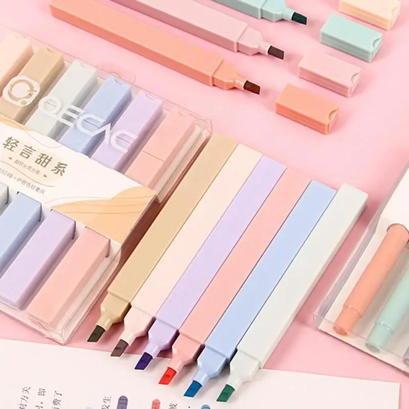 6 stücke Weiche Spitze Leuchtstoff Marker Stift Kawaii Highlighter DIY Hand Konto Zeichnung Morandi Farbe Stift Student Schreibwaren Geschenk