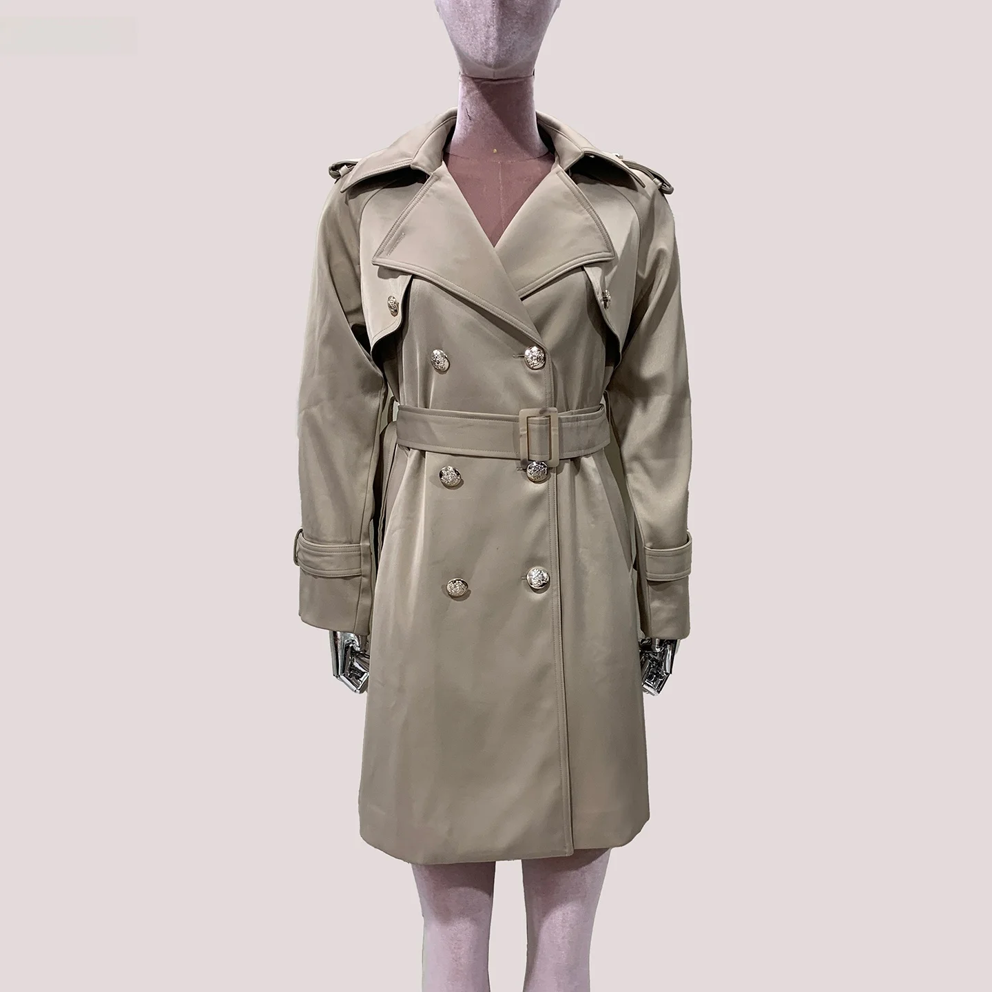 Nerazzurri Women's 2025 New Mid-Length Double-Breasted Shoulder Coat British Style Windbreaker Jacket with Belt Fashionable C...