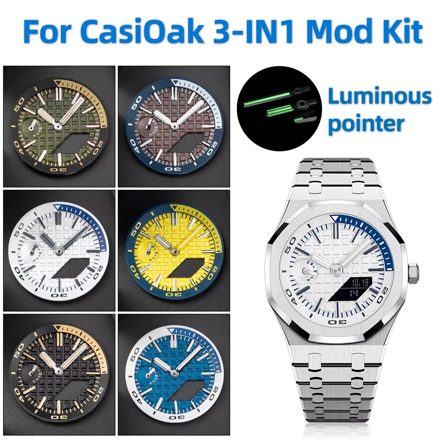 

Для Casioak GA2100: Комплект для модификации часов G-SHOCK GA-2100, 3-в-1 циферблат с индексами и 2-в-1 кольцо-шкала с часовыми метками