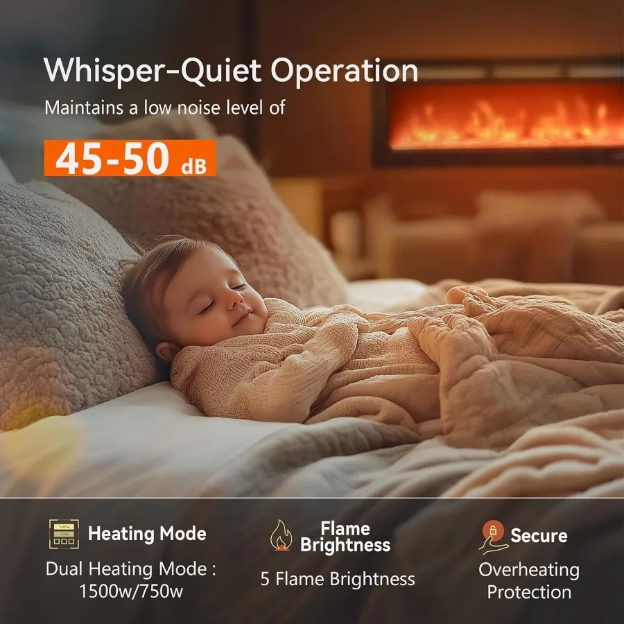 Camino elettrico da incasso a parete da 60 pollici e montato a parete con riscaldatore per camino a colori con fiamma regolabile con telecomando