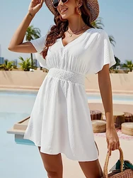 Summer Short Dress Women Beach White Sundress Female Holiday Fashion Mini Dress Ladies Casual Loose V Neck Vestidos Cortos