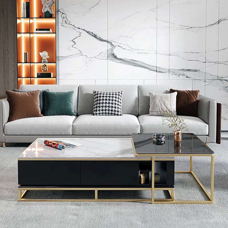 ML Modern simple light luxury rock slab coffee table rectangular small apartment living room retractable TV cabinet combination