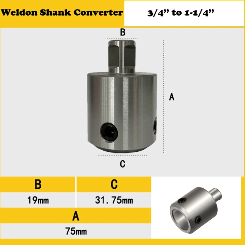 3/4"-Weldon-Schaft auf 1-1/4"-Ringfräser-Spannschaftadapter – Wechseladapter von 3/4" (19,05 mm) auf 1-1/4" (31,75 mm) Spannweite – Detail 1