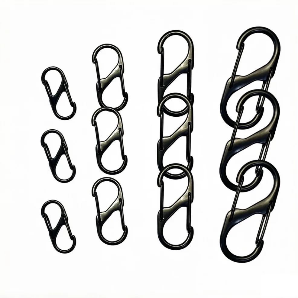 10-100 Pcs S Type Mini Keychain Hook Stainless Steel Carabiner With Lock Anti-Theft Outdoor Camping Backpack Buckle collocation