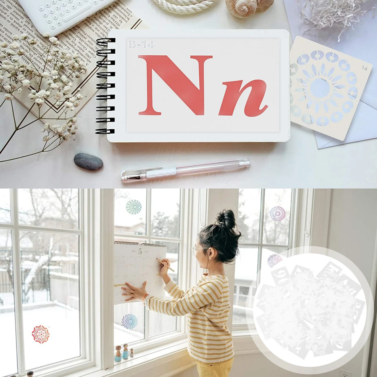 

40Pcs Letter Number Symbol Stencils A5 Plastic Template Reusable for Fabric Painting Graffiti Clothes Bags Hats