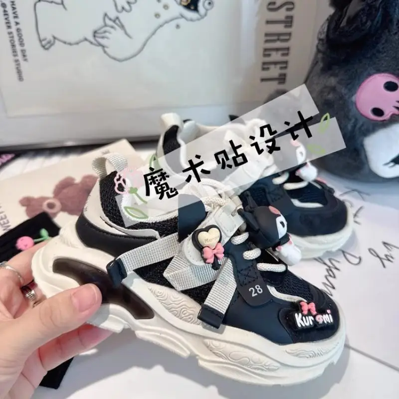 Girly Heart Kawaii Kuromi Anime Sanrio Children Black Sports Shoes Cute Cartoon Mesh Breathable Sneakers Gifts for Kids