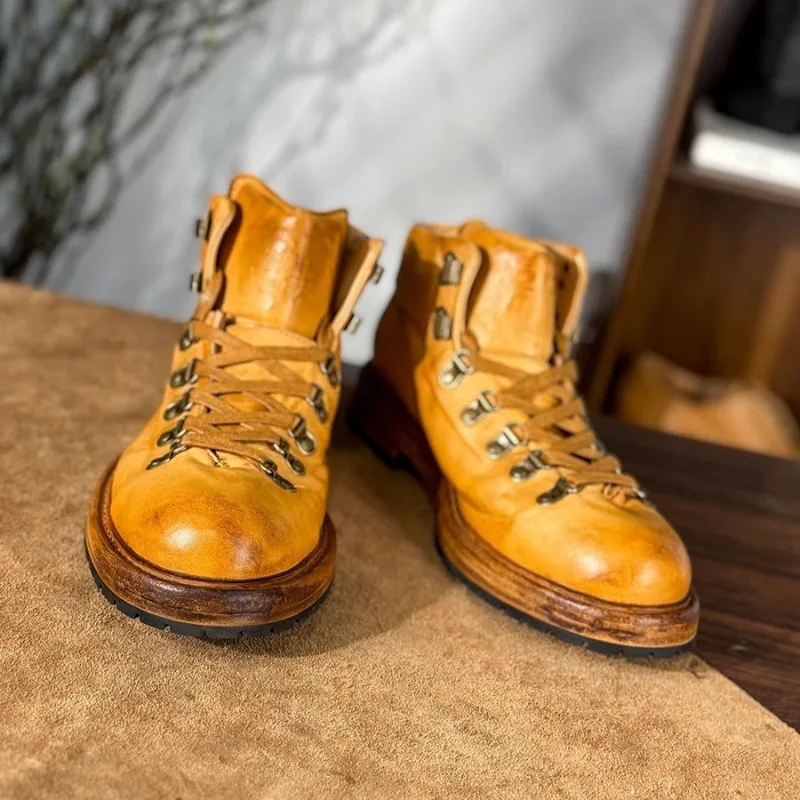 Handmade Vintage Outdoor Ankle Boots Men Shoes Genuine Leather High Top Work Safety Boots Botines Chelsea