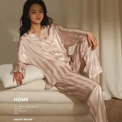 Sleepwear Summer Wear New Women's Youth Stripe Ice Silk Thin Short Sleeved Trousers Sets Pajamas Home Clothing Set Femme