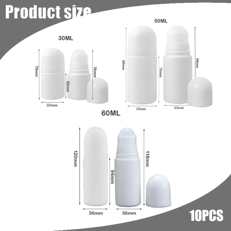 10pcs 30/50/60/ml Empty Plastic Roller Ball Essential Oil Bottles Containers Travel Refillable Bottles DIY Deodorant Accessories