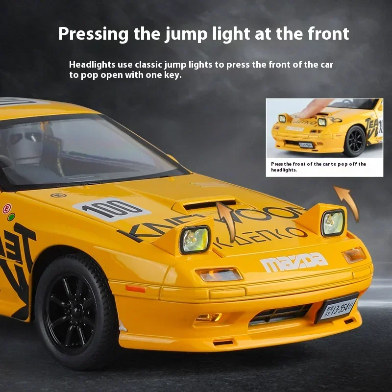 Model with Sound and Light, Pull Back Action, Racing Vehicle Toy for Boys JDM RX7 1:24 Modified Alloy Diecast Car
