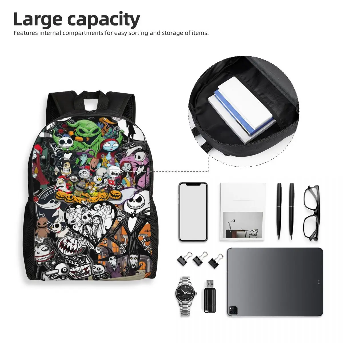 Aangepaste Jack Skellington rugzak heren dames casual boekentas voor College School Living skelet tassen