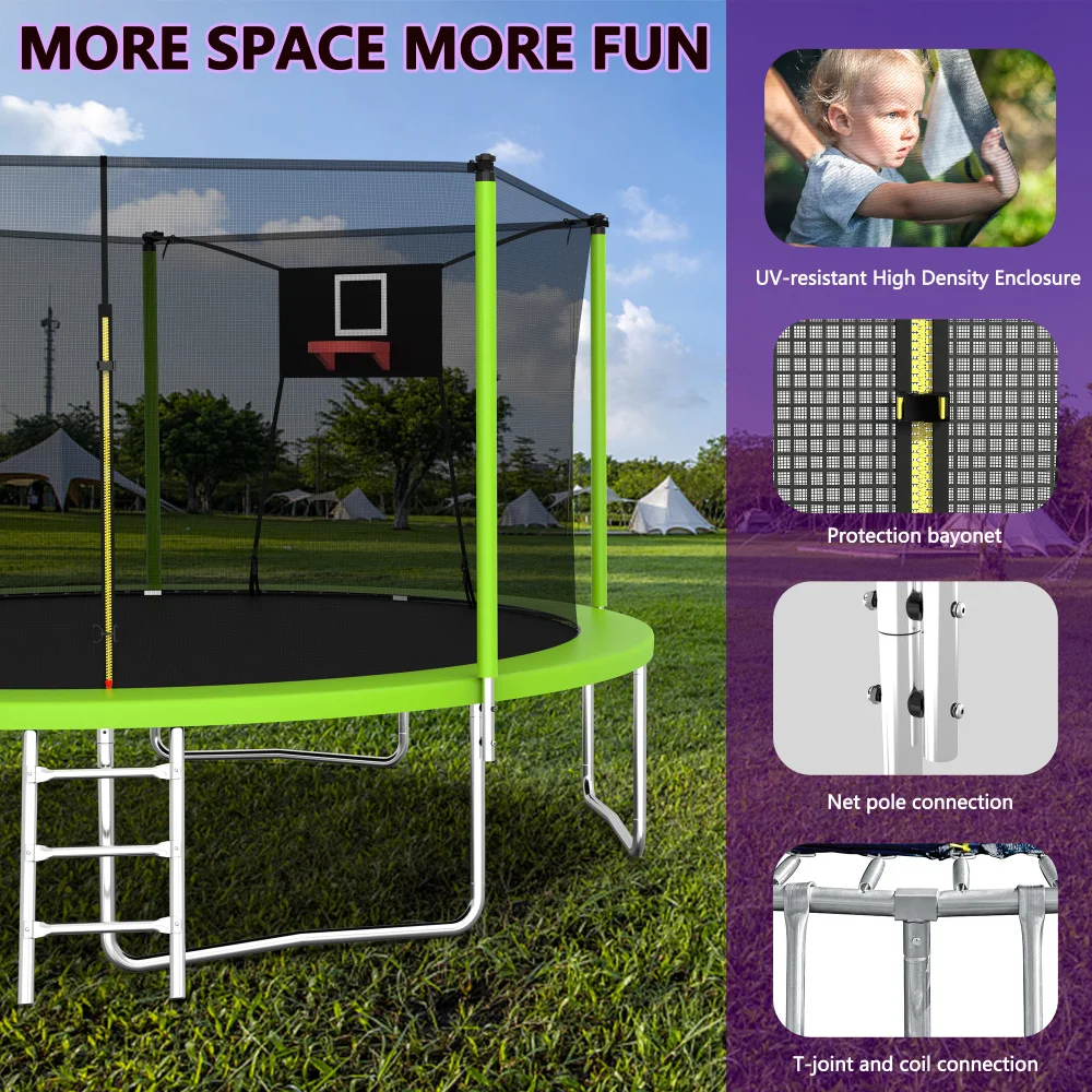 Trampolines de Loisirs en Plein Air pour Enfants et Adultes, Tramimmersion Familiale, Filet, 14 Pieds