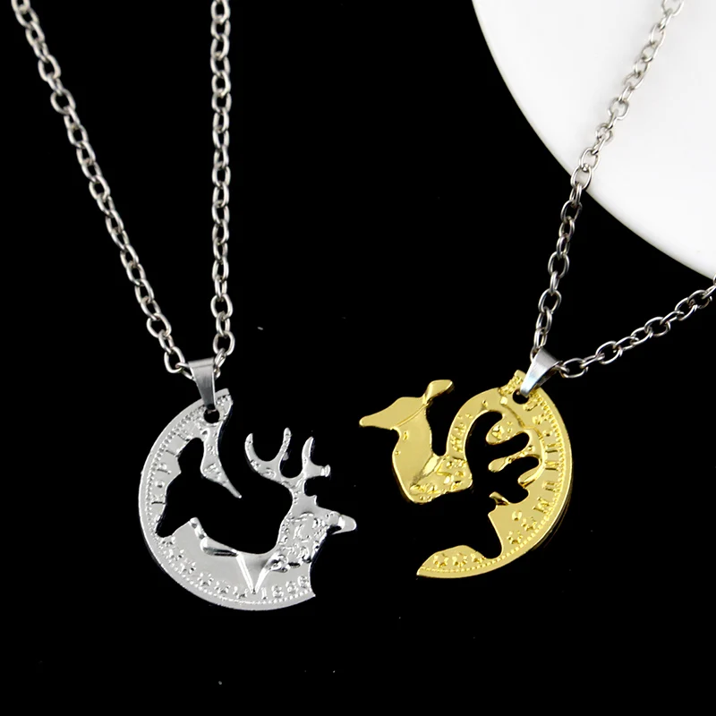 1 Pair Fashion Couple Necklace Symbol Of You All The Way Moose Pendant For Women Men Splice Necklaces Romantic Jewelry