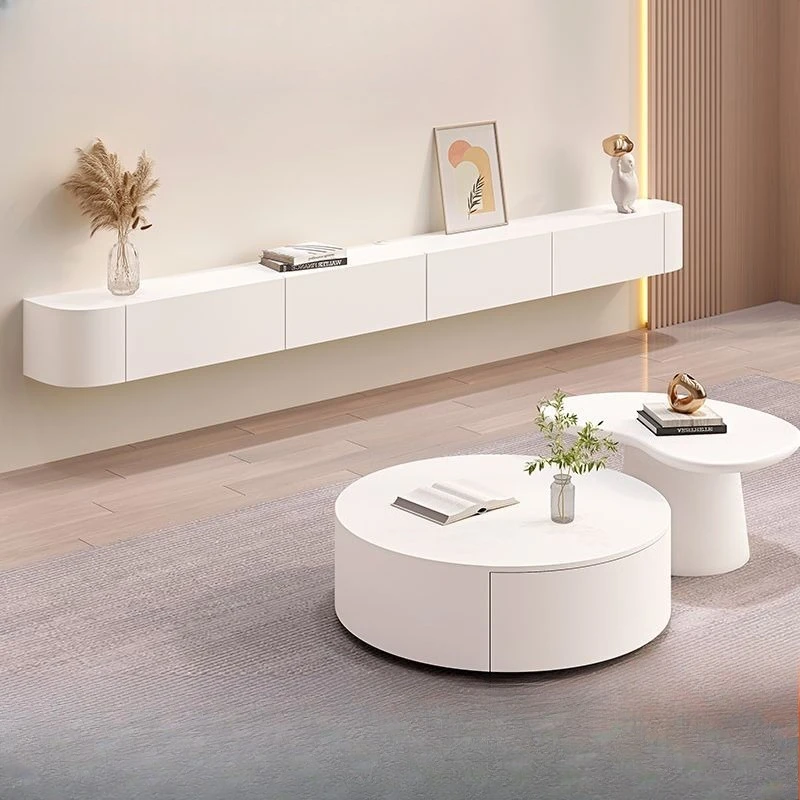 

Hanging, TV cabinet, coffee table, combination, cream style, modern, minimalist