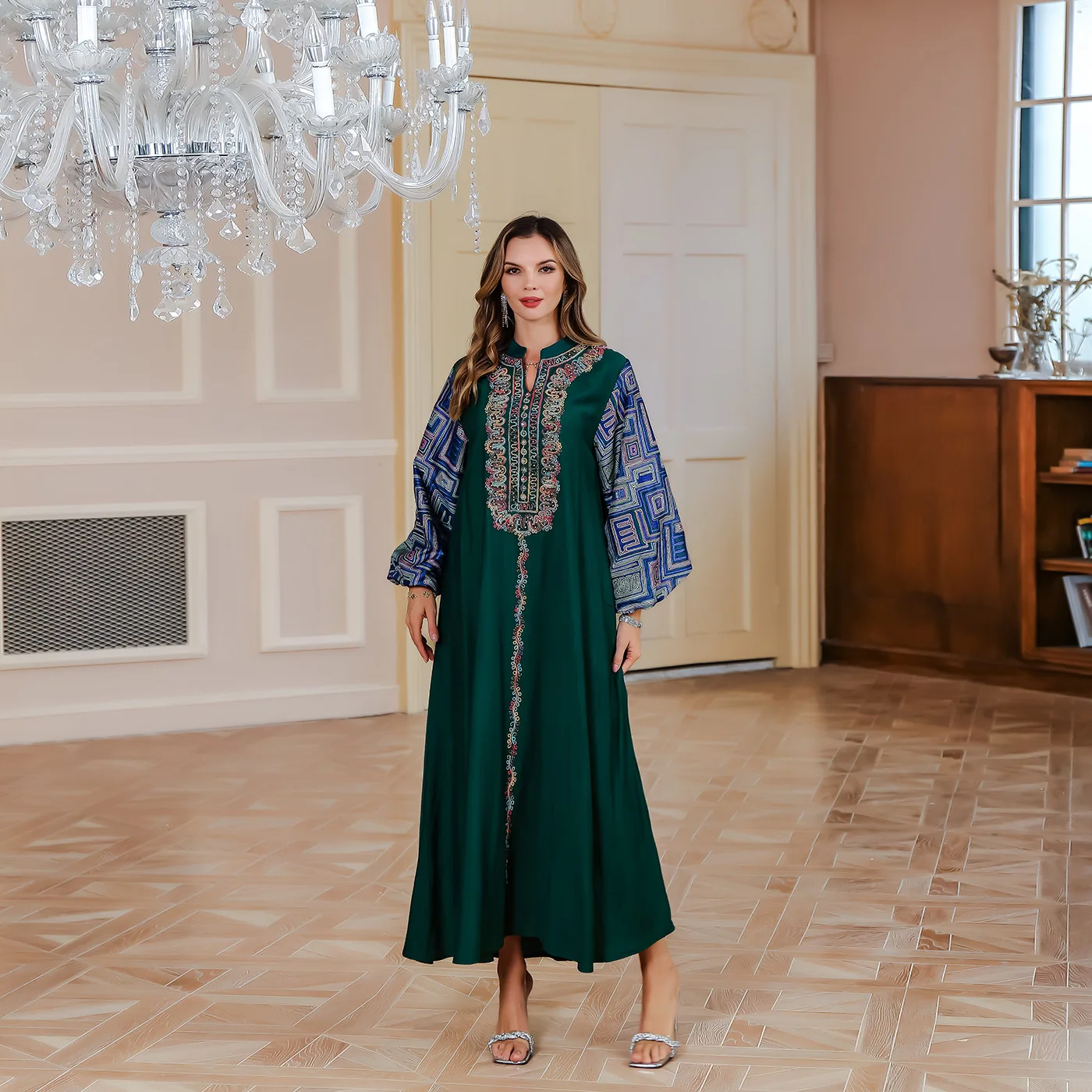 Ramadan Muslim Women Bead Maxi Dress Dubai Kaftan Eid Djellaba Femme Musulmane Robe Caftan Marocain Islam Jalabiya Vestido Abaya