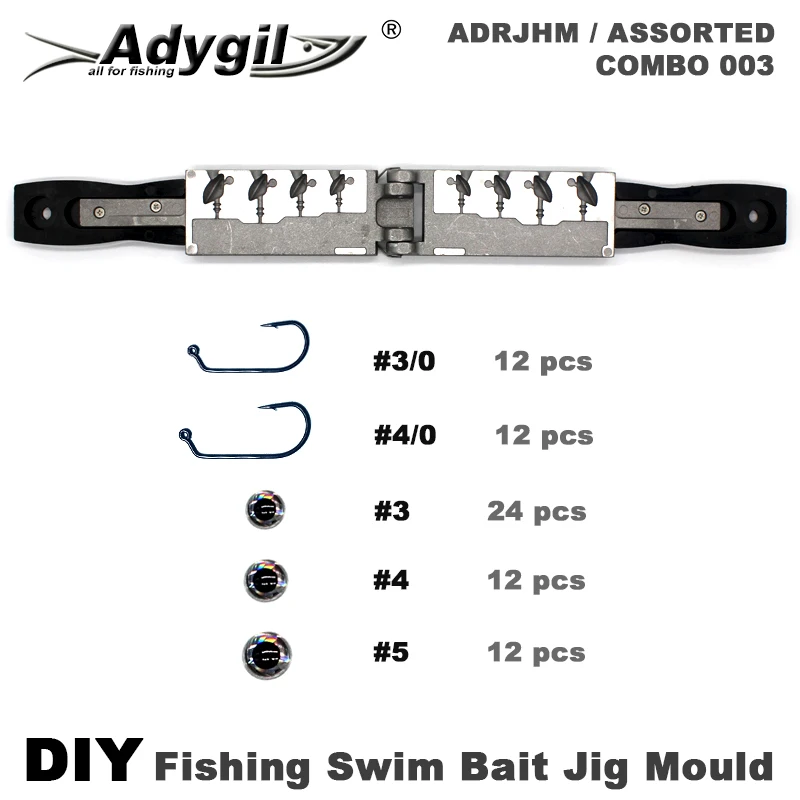 

Adygil DIY Fishing 73 pcs Swim Bait Jig Head Mould ADRJHM/ASSORTED COMBO 4 Cavities 7g 10g 14g 18g