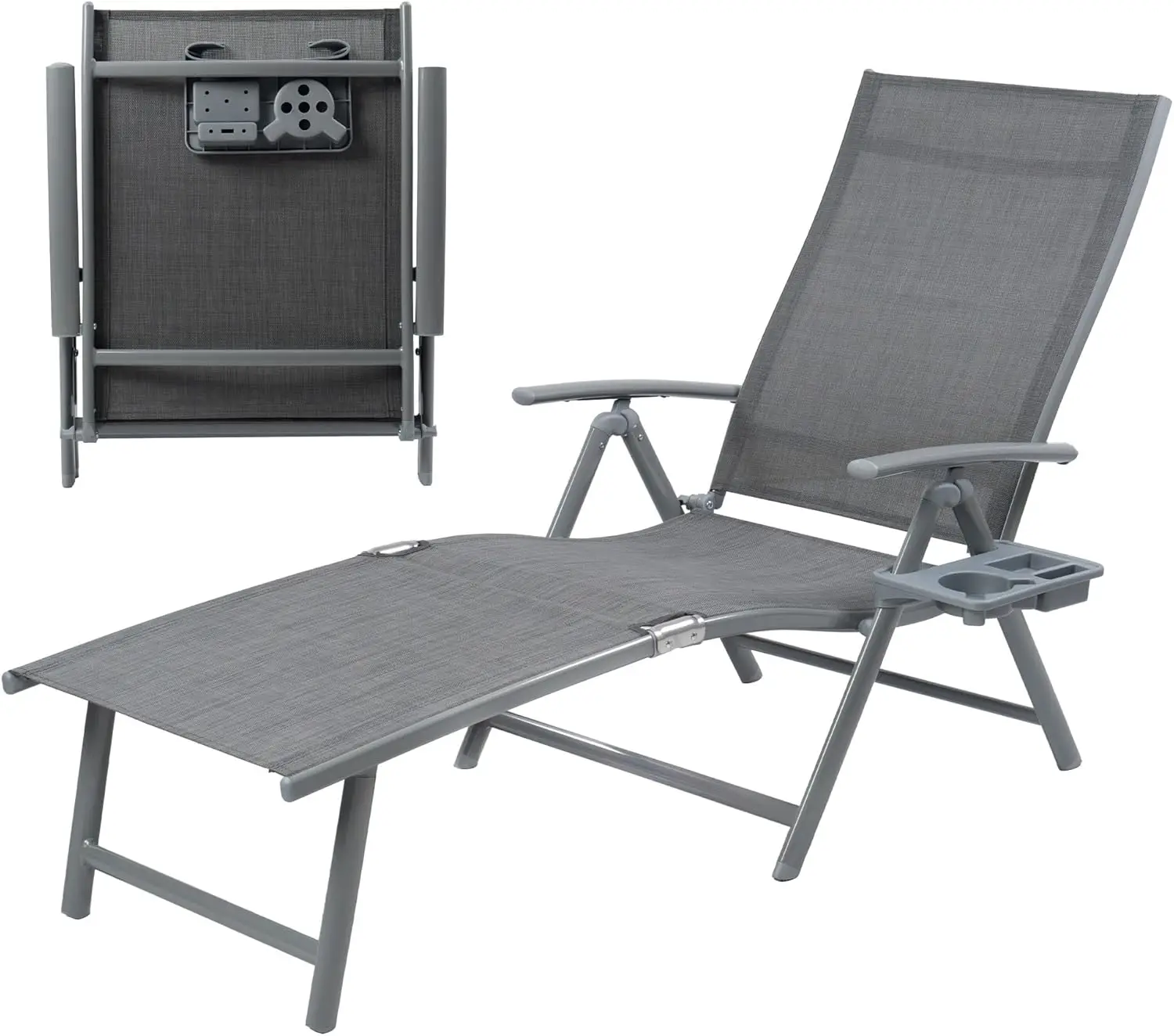 

Cozy Aluminum Reclining Lounge Chair - Outdoor Chaise Lounge with Drink Holder, Weather Free, Adjustable - Assemble-Free