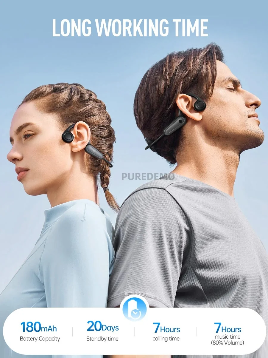 Real Bone Conduction Earphone Type-C Wireless Bluetooth Headphone Waterproof Sport Headset with Mic for Workouts Running Driving