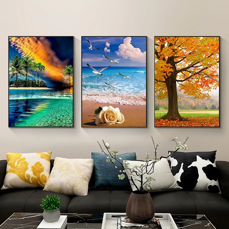 Sunset DIY Diamond Painting Seaside View Round Drill Mosaic Embroidery Home Decoration Handmade Cross Stitch Beach Landscape