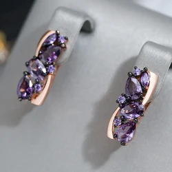 Wbmqda Unique Gun Black Plating Purple Zircon Earrings For Women 585 Rose Gold Color Luxury Daily Party Fine Jewelry Gifts