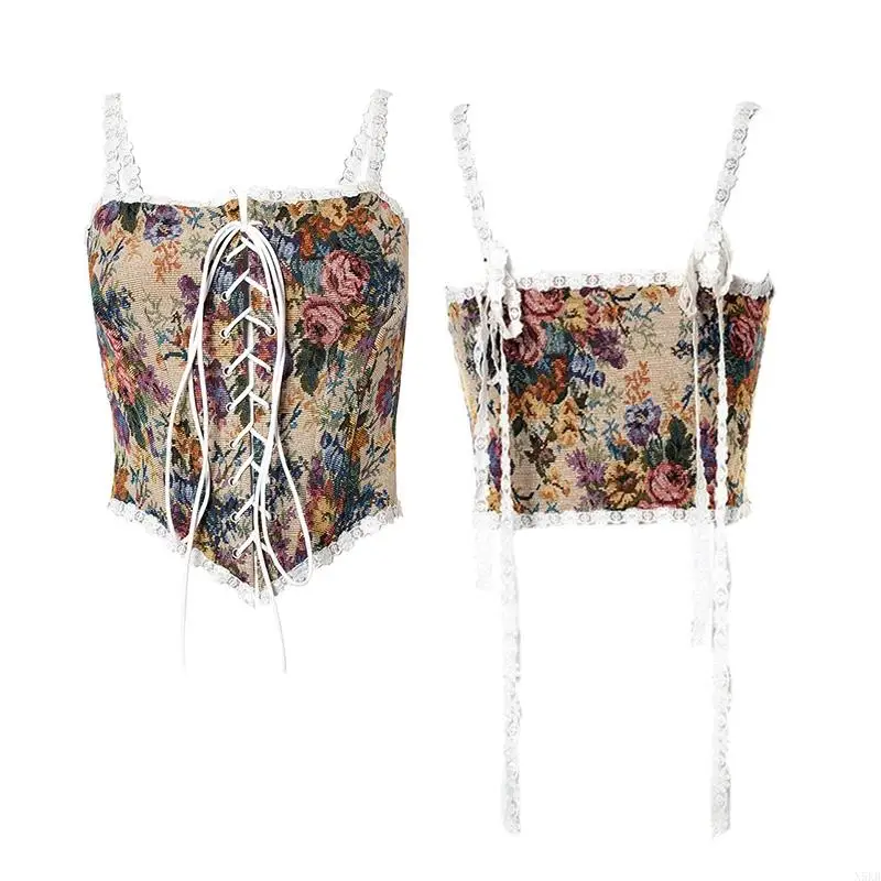 N5KB ผู้หญิง Bustier Crop Top ดอกไม้เซ็กซี่สำหรับเสื้อกล้ามพร้อมผ้าพันแผลยืดหยุ่นสำหรับ Part