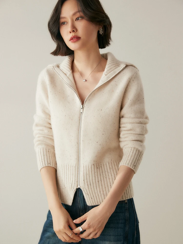 

New Chic Women 100% Cashmere Sweater Zipper Cardigan Turtleneck Long Sleeve Sweater Coat Autumn Winter Cashmere Knitwear Tops