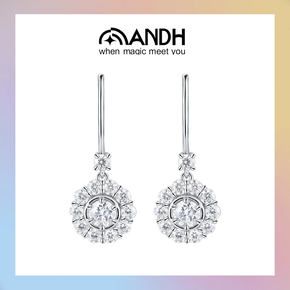 

ANDH VVS1 Moissanite Diamonds Pendant Earrings for Women Elegant Bridal Fish Hook Earrings Wedding Engagement Banquet Jewelry