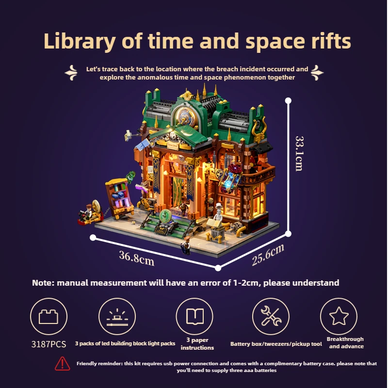 ชุดตัวต่ออาคารห้องสมุดสไตล์สตีมพังก์ ชุดแตกจุดเวลาและพื้นที่ ของตกแต่งแนวเรโทร วิวถนนย้อนยุค ของสะสม ของเล่น ของขวัญ