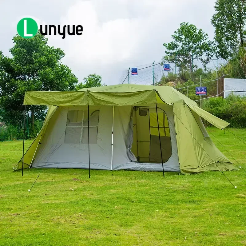 Spacious Double Layer Oxford Cloth Camping Tent Durable Aluminum Alloy Frame PU 3000mm Waterproof For 6-8 People Four Season