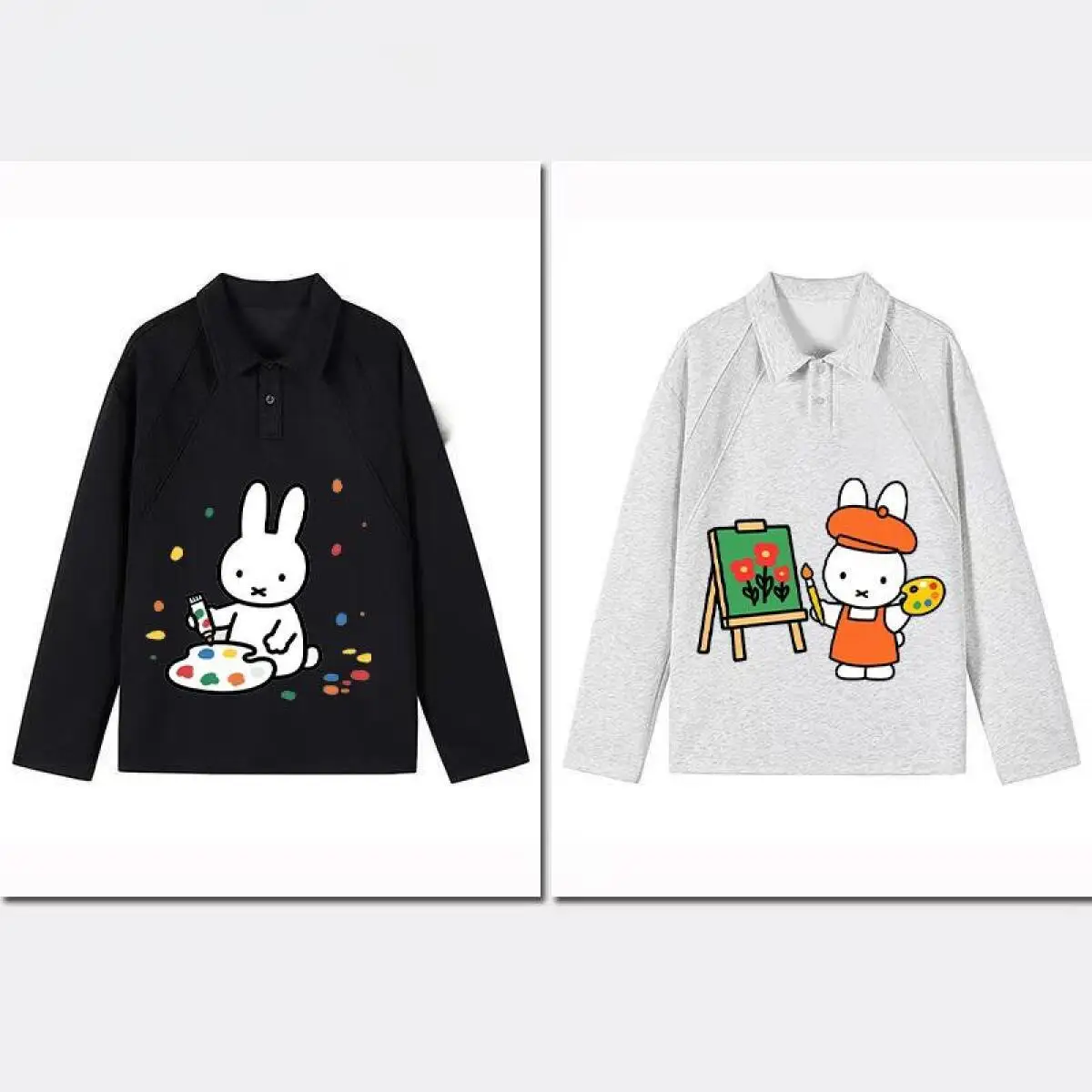 

Рубашка-поло Miffy в американском стиле, толстовка для мужчин и женщин, осенняя новинка, удобная базовая рубашка с длинными рукавами для пар