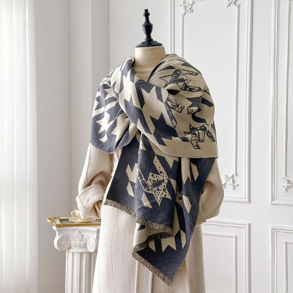 وشاح شتوي من الكشمير الصناعي للجنسين - تصميم دافئ وعصري مع ملابس في اتجاهين، فائق النعومة وعملي للأيام الباردة #2