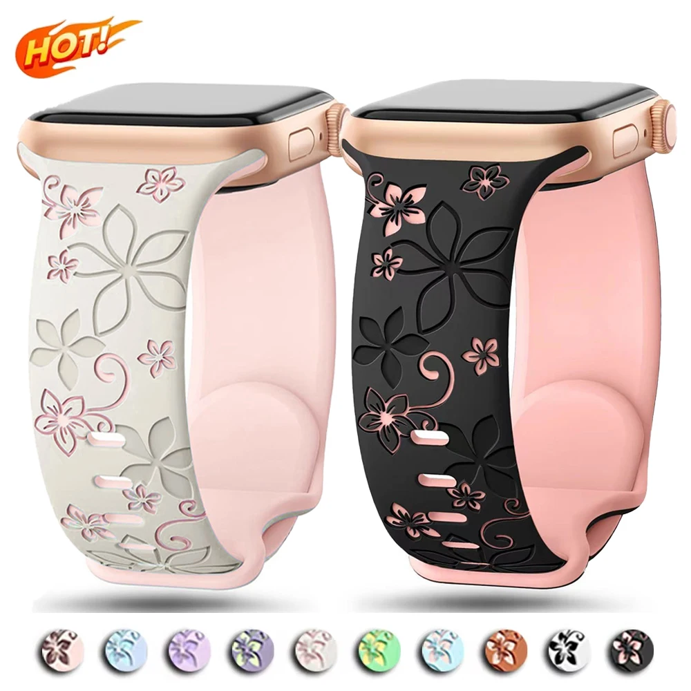 Silicone Strap for Apple Watch Ultra 3 49mm Series 11 10 46mm 42mm Women Engraved Band for iWatch 9 8 7 6 Se 45mm 41 38 44 40mm