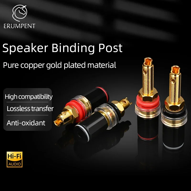 ERUMPENT HIFI 4PCS Speaker Binding Post Gold Plated Copper Banana Jack Connector for HIFI Audio Banana Socket Terminal