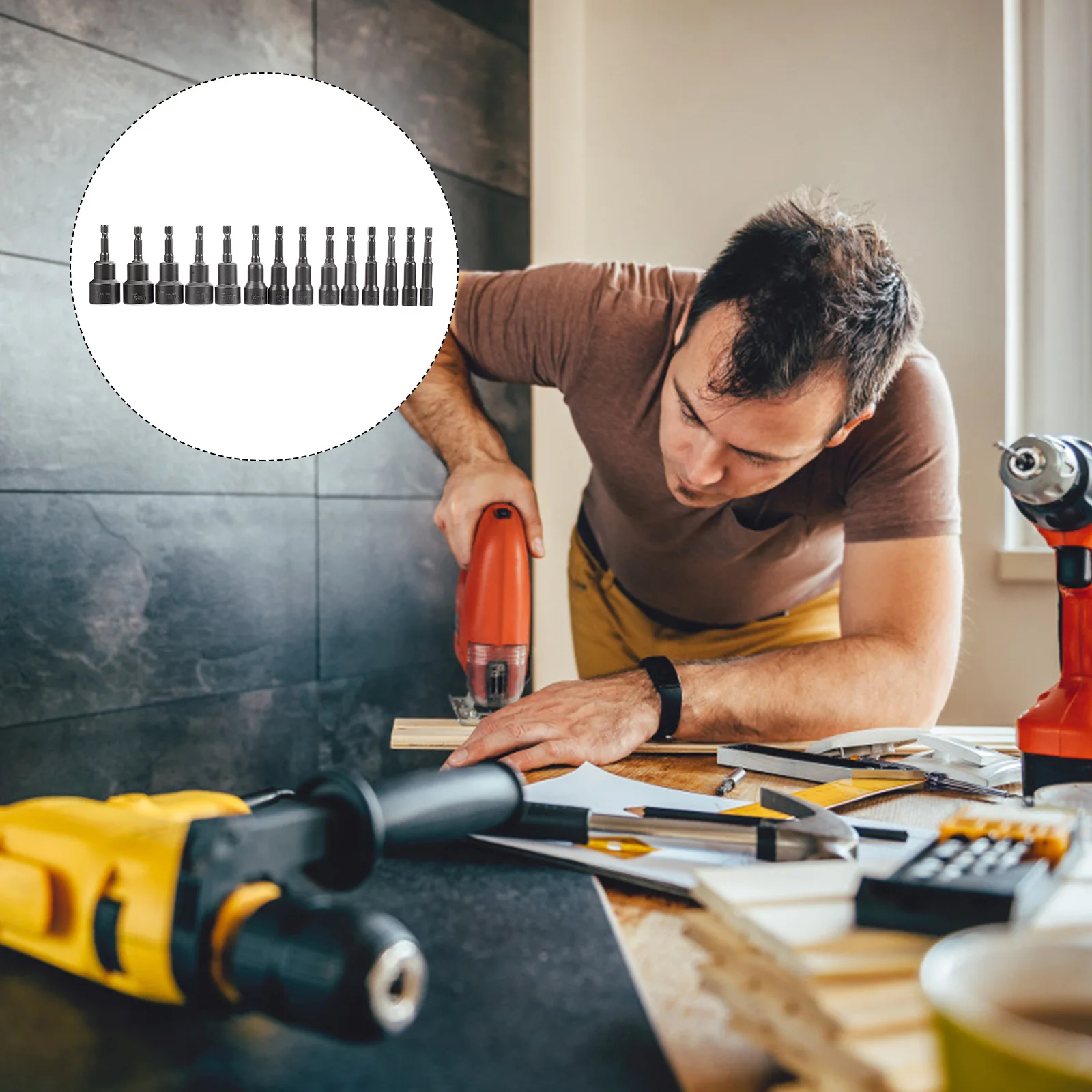 

1Set Power Nut Driver Bit 14 Piece Magnetic Hex Socket Wrench Drill Bit Set Drills DIY Socket Wrench