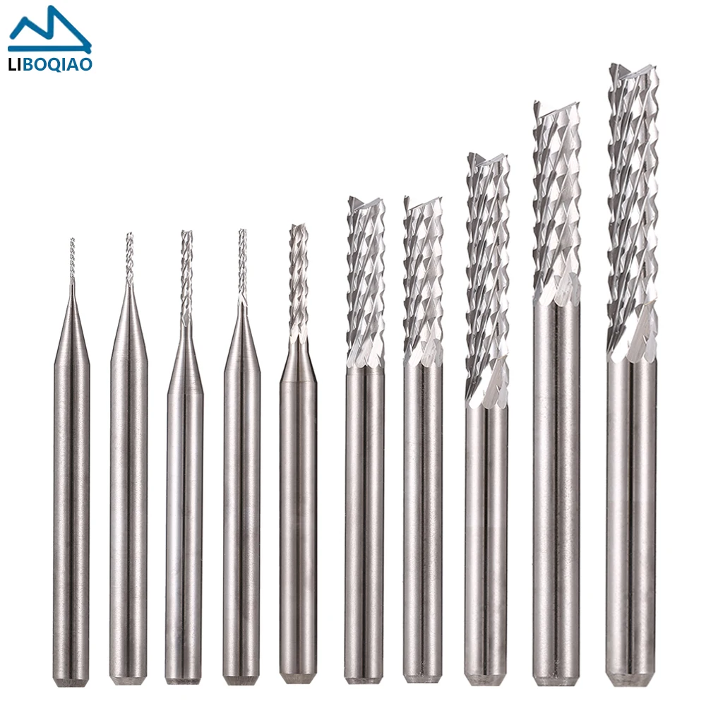 10Pcs 3.175mm, 4mm, 6mm, 8mm PCB Corn Teeth Milling Cutter CNC Router Bits Carbide Drill End mills For circuit Board